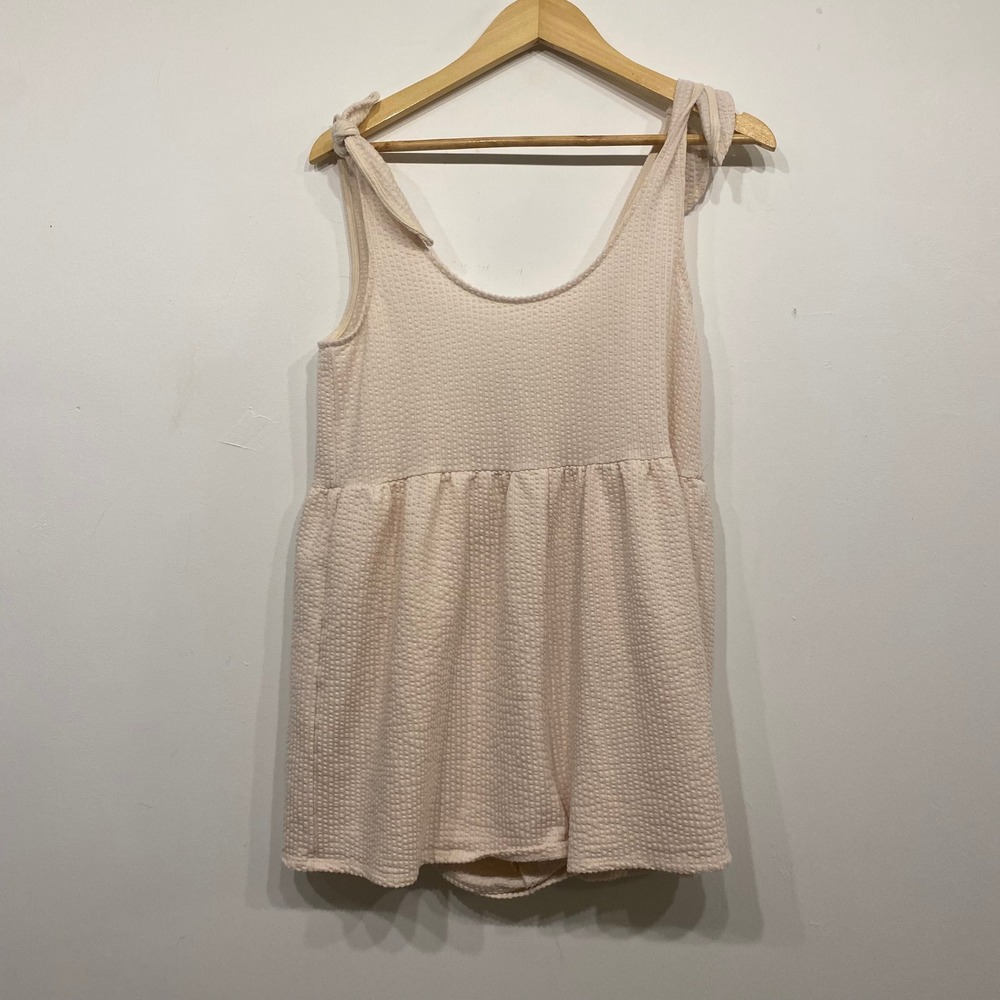 Urban Outfitters Marlee Romper Cream Medium Waffle Knit Coquette